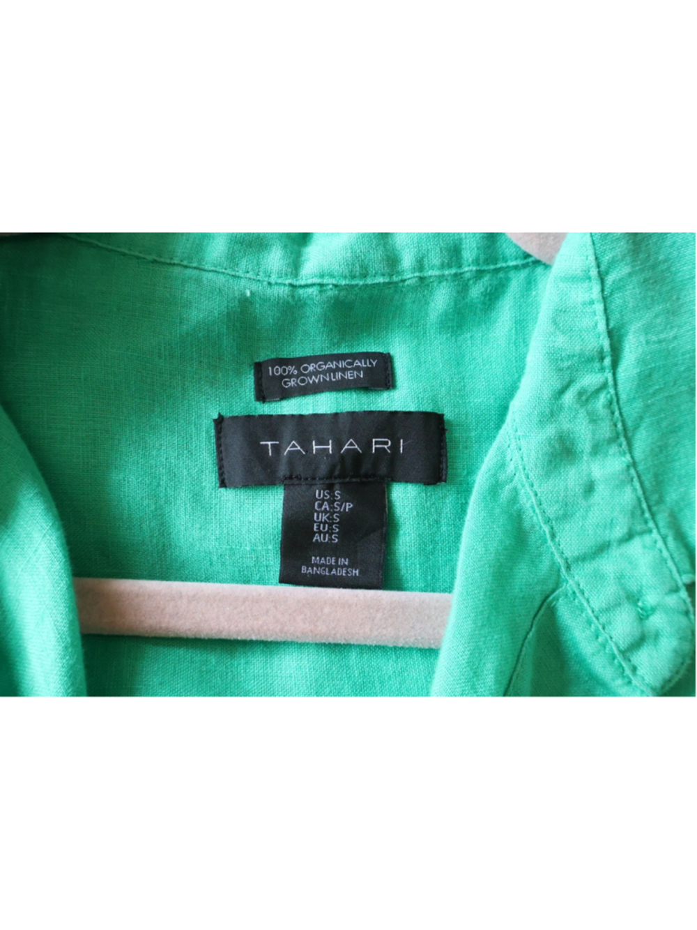 Tahari 100% Linen Button Front Shirt Green Short Sleeve Blouse Size Small - Picture 5 of 5